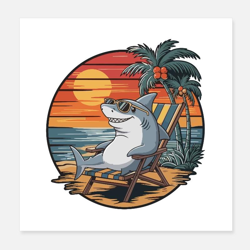 Requin drôle sur le coucher de soleil des vacances d’été à la plage Poster 20 x 20 cm