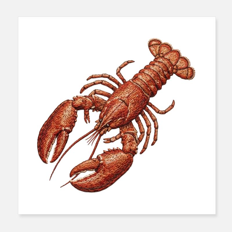 Homard à l’aspect brodé (imprimé) Poster 20 x 20 cm
