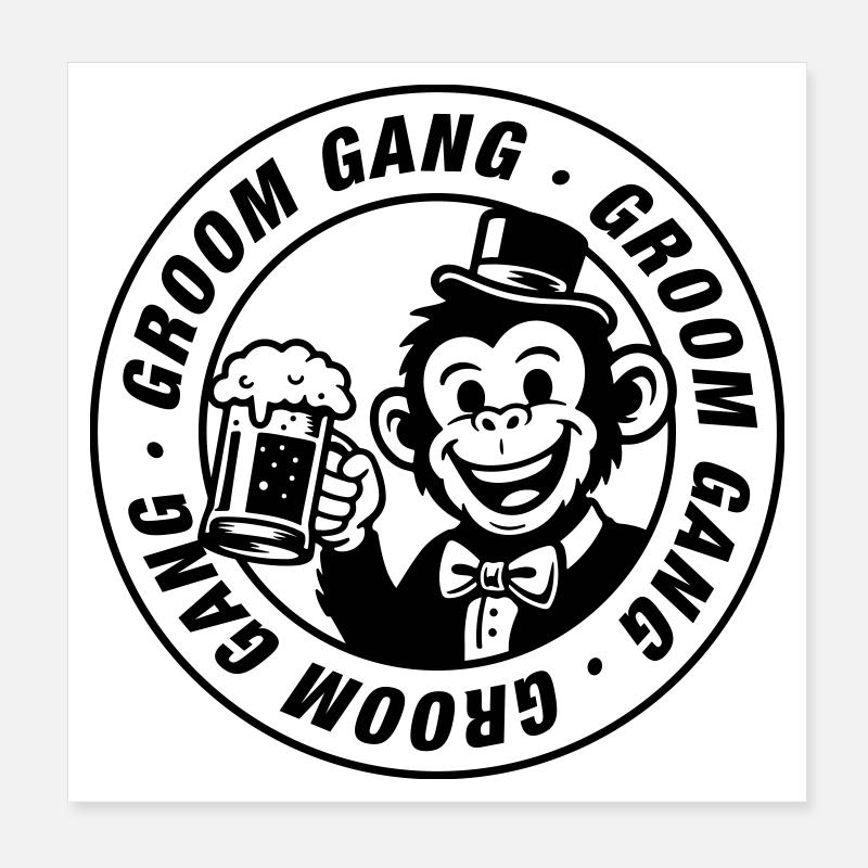 Bande de mariés Singe de la fête de garçon Poster 20 x 20 cm