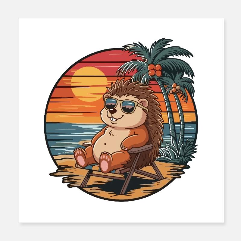 Drôle de hérisson sur les vacances d’été à la plage Poster 20 x 20 cm