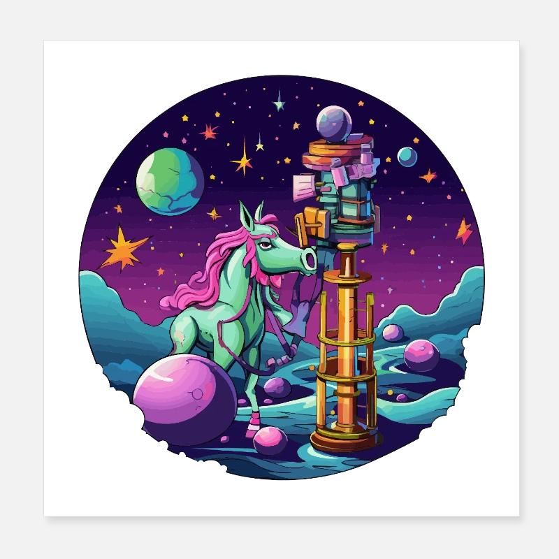 Tempête de Lecture de Licorne Galactique Poster 20 x 20 cm