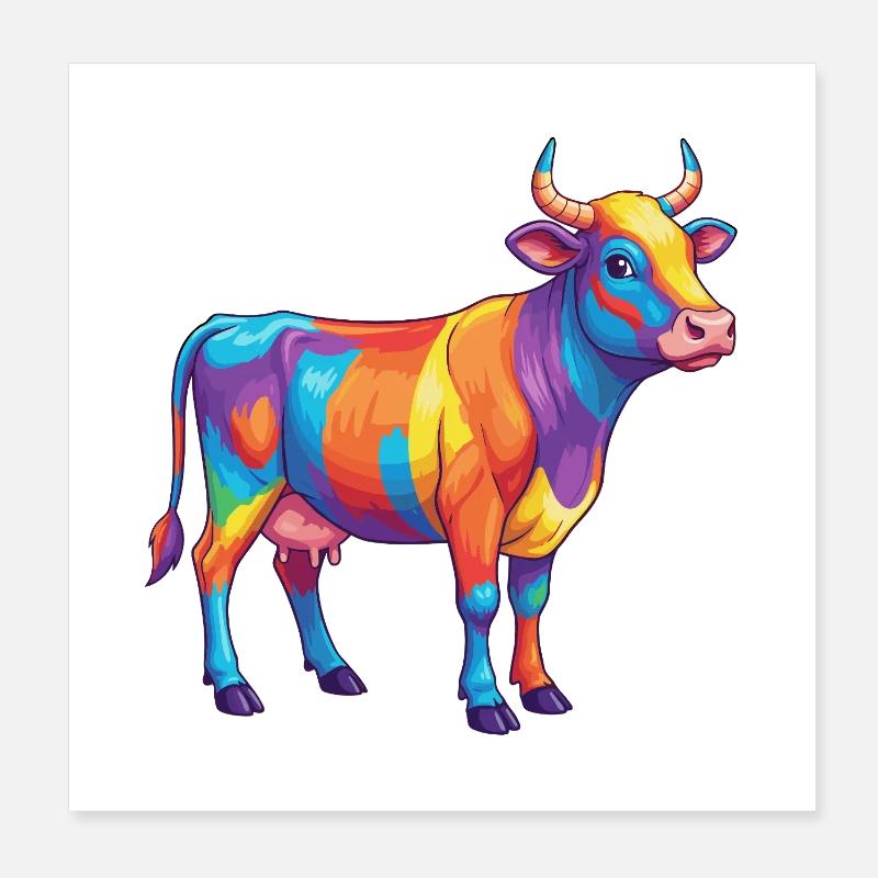 Bunte Kuh-Regenbogen-Pop-Art-Aquarell Poster 20x20 cm