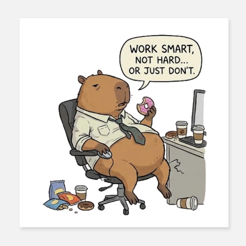 Capybara beaver at work: Lazy instead of work - Poster 8" x 8" (20x20 cm) - white