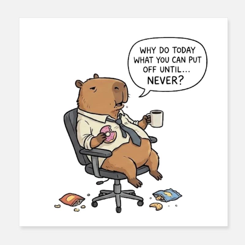 Procrastination du castor capybara au bureau Poster 20 x 20 cm