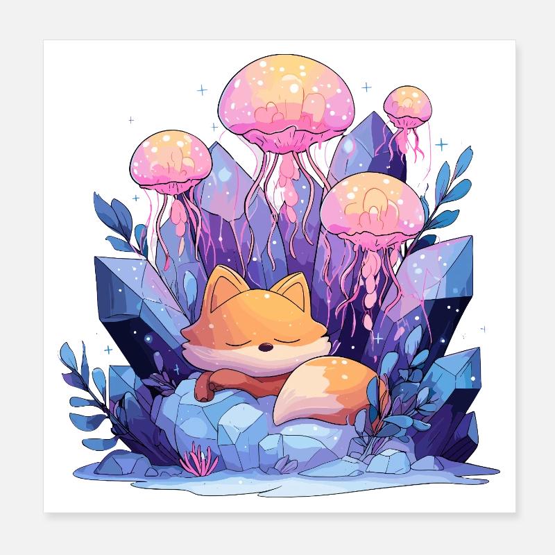 Renard de Rêve dans le Royaume de Cristal Poster 20 x 20 cm