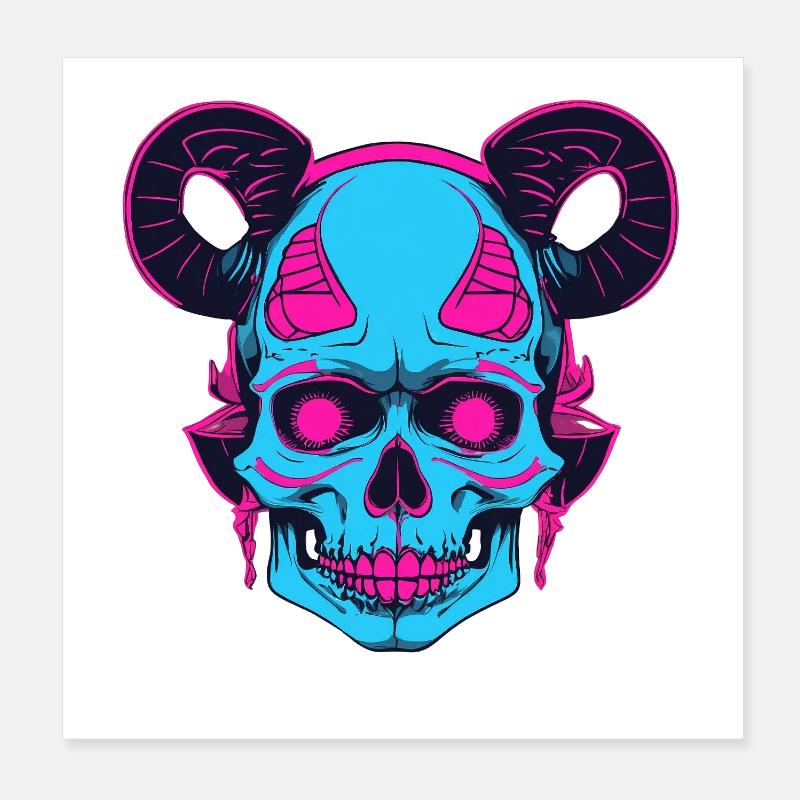 Crâne néon avec corne de bélier Poster 20 x 20 cm