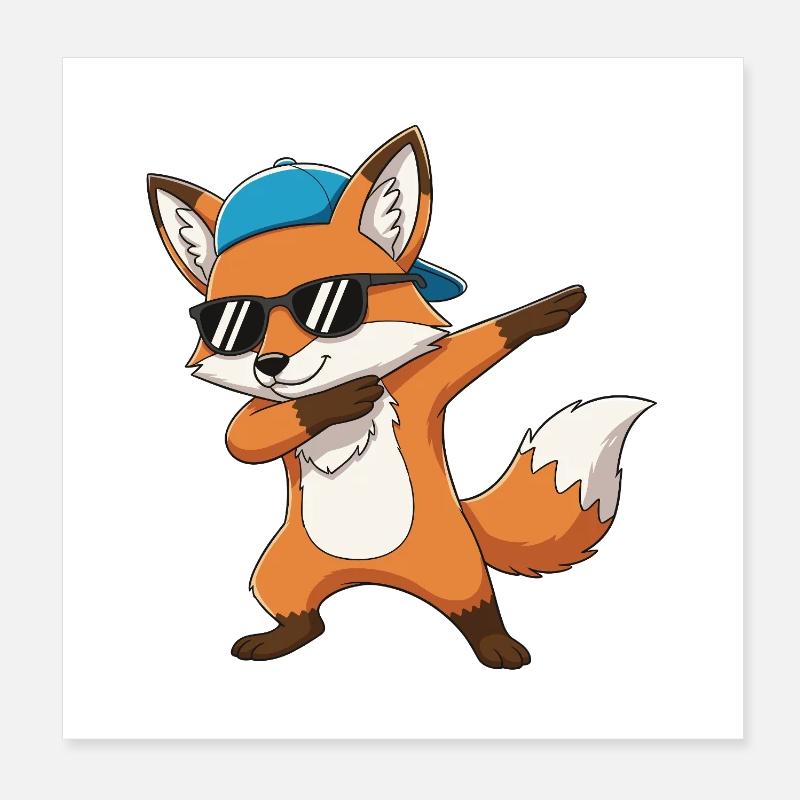 Cool Dabbing Fox Sunglasses Cartoon Art Poster 8" x 8" (20x20 cm)