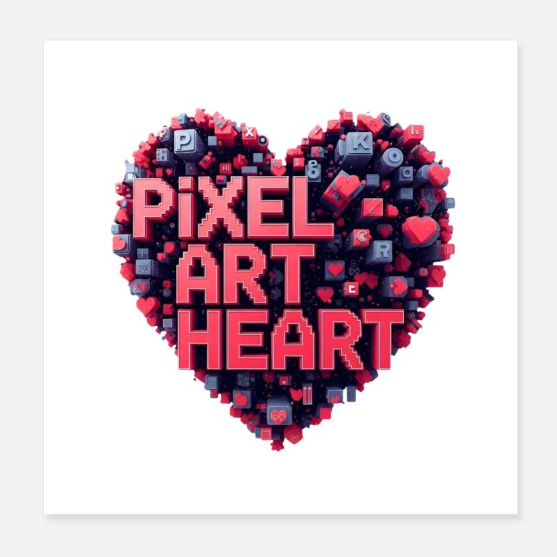 Collage de cœurs en pixel art Poster 20 x 20 cm