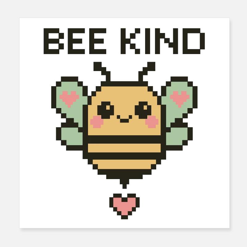 Bee Kind - Pixelbiene mit Herzchen Poster 20x20 cm