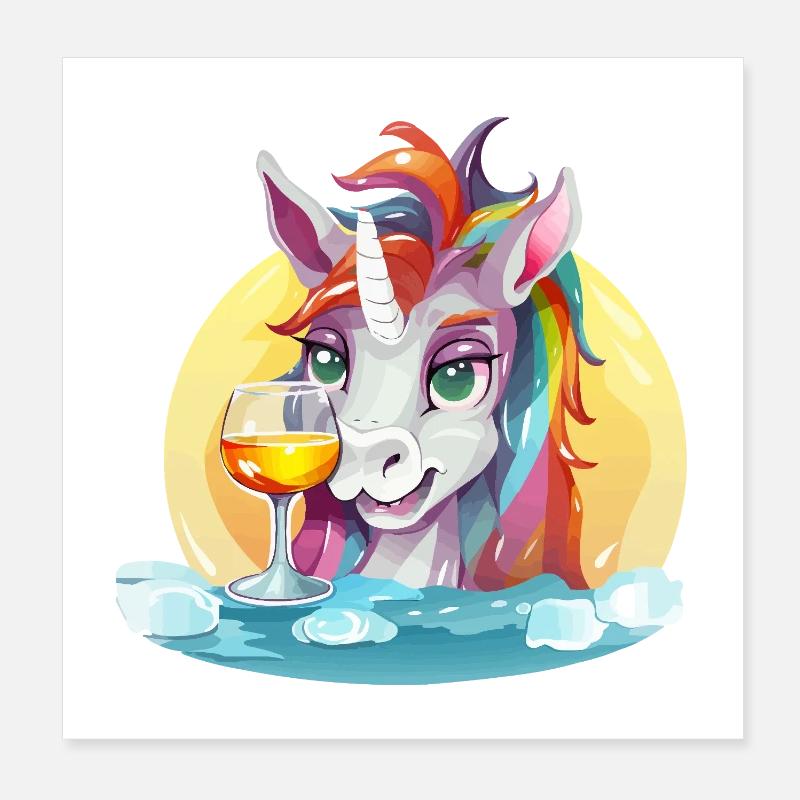 Licorne colorée avec du vin Poster 20 x 20 cm