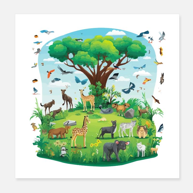 Tierparadies unter dem Baum Poster 20x20 cm