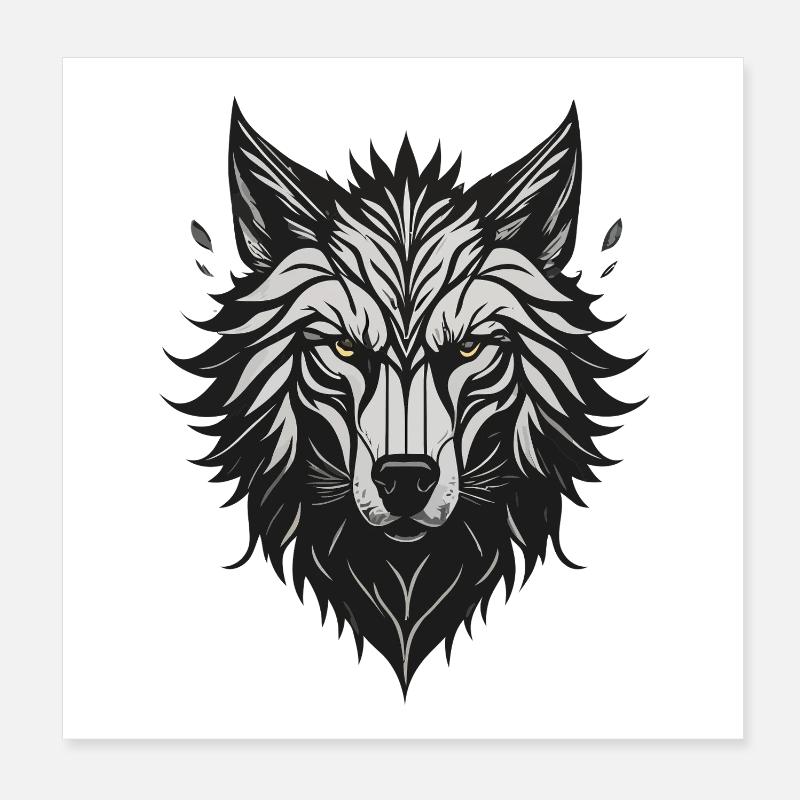 Loup Stylisé Nocturne Poster 20 x 20 cm