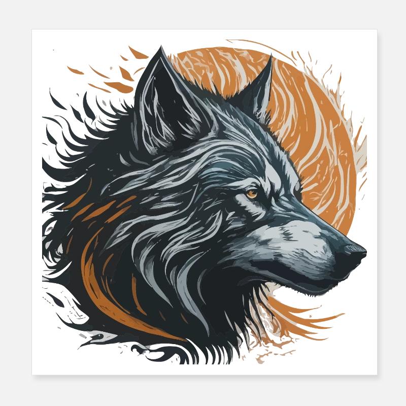 Loup noir sous lune dorée Poster 20 x 20 cm
