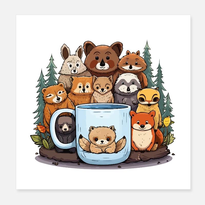 Waldtiere um Becher Poster 20x20 cm
