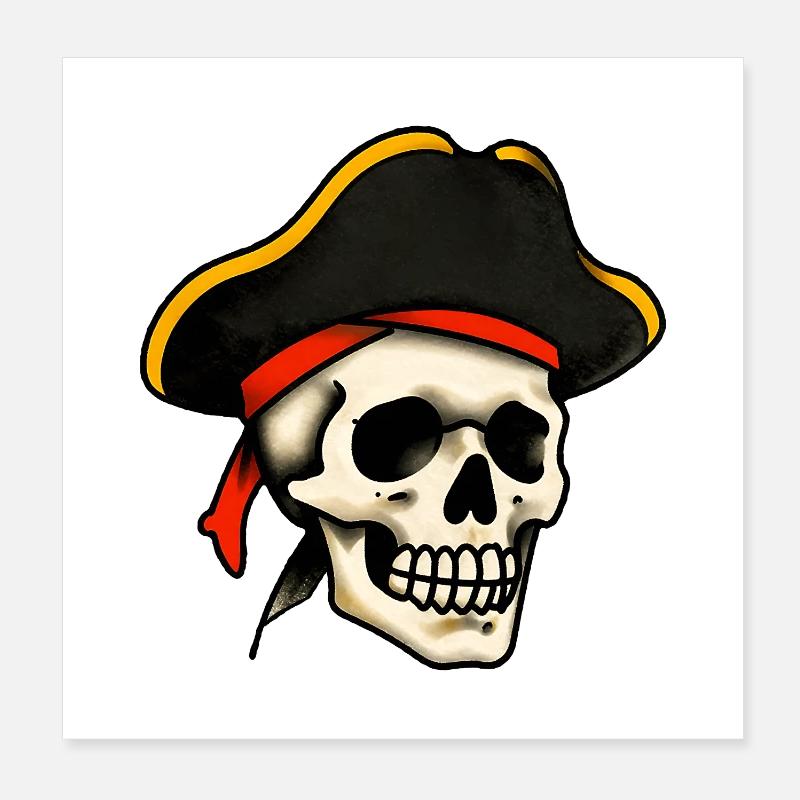 Crâne de pirate tatoué classique Poster 20 x 20 cm