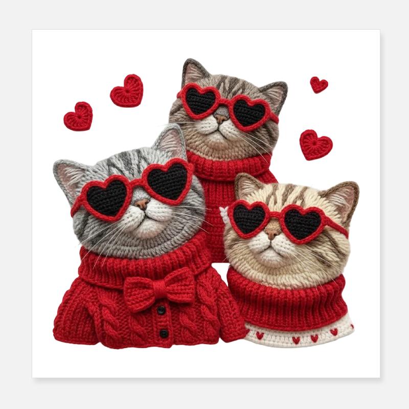 Valentins Katzen Mit Herzbrillen Und Pullis Poster 20x20 cm