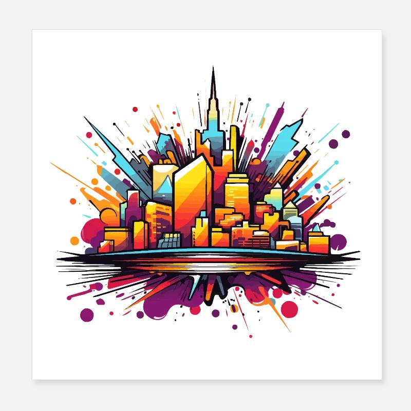 Bunte Stadtsilhouette Explosion Poster 20x20 cm