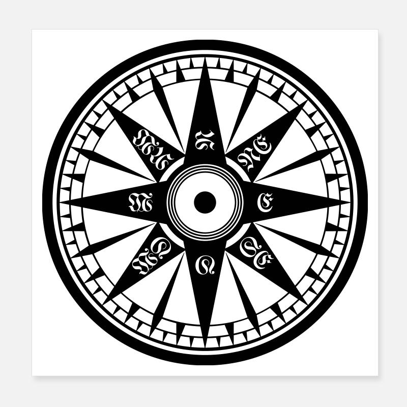 Kompass / Compass – Windrose, Schiffskompass - Poster 20x20 cm - Weiß