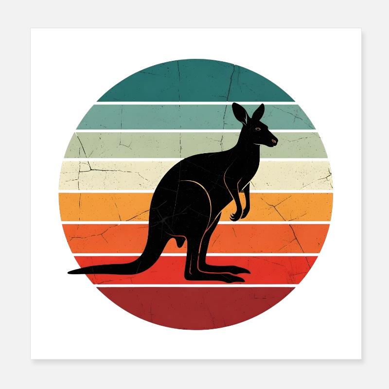 Kangaroo Retro Sunset Poster 20 x 20 cm