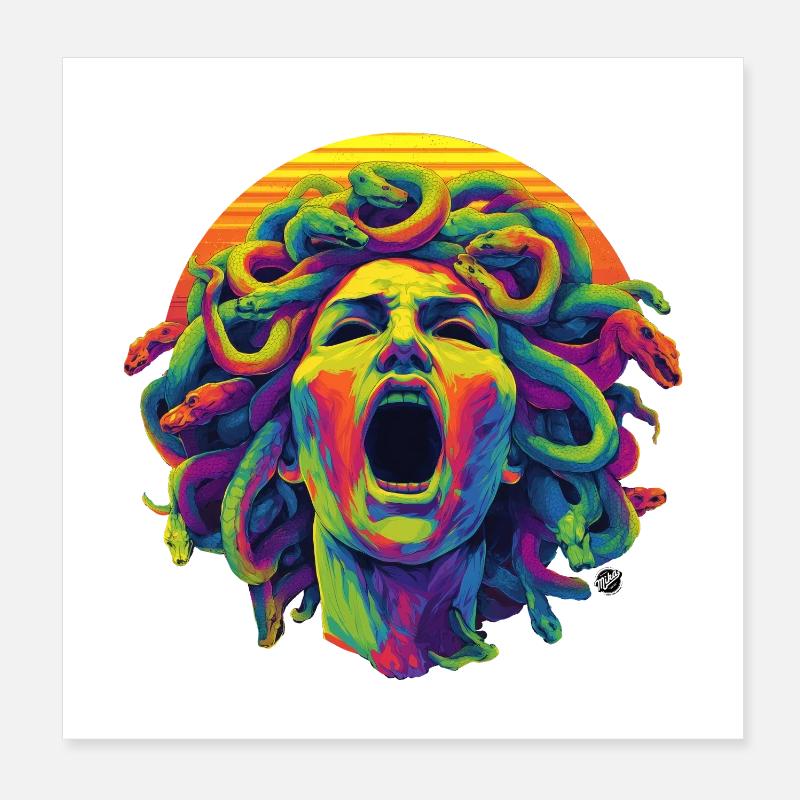 Méduse néon : Tête de Ruée Colorée Poster 20 x 20 cm