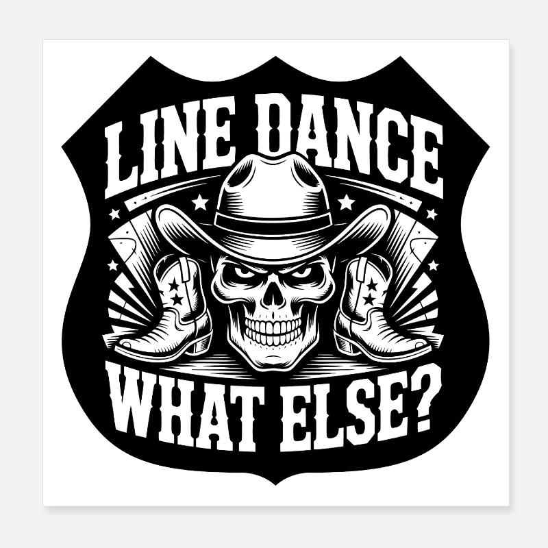 LineDance Schädel Cowboy Stiefel Poster 20x20 cm