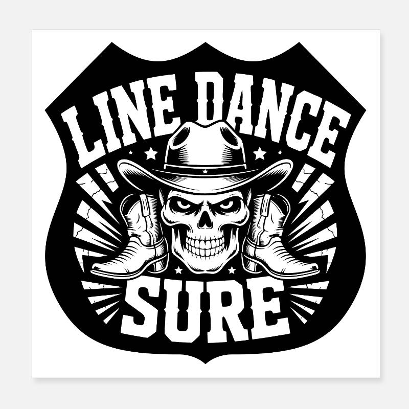 Line Dance Skull Boots Hat Poster 20x20 cm