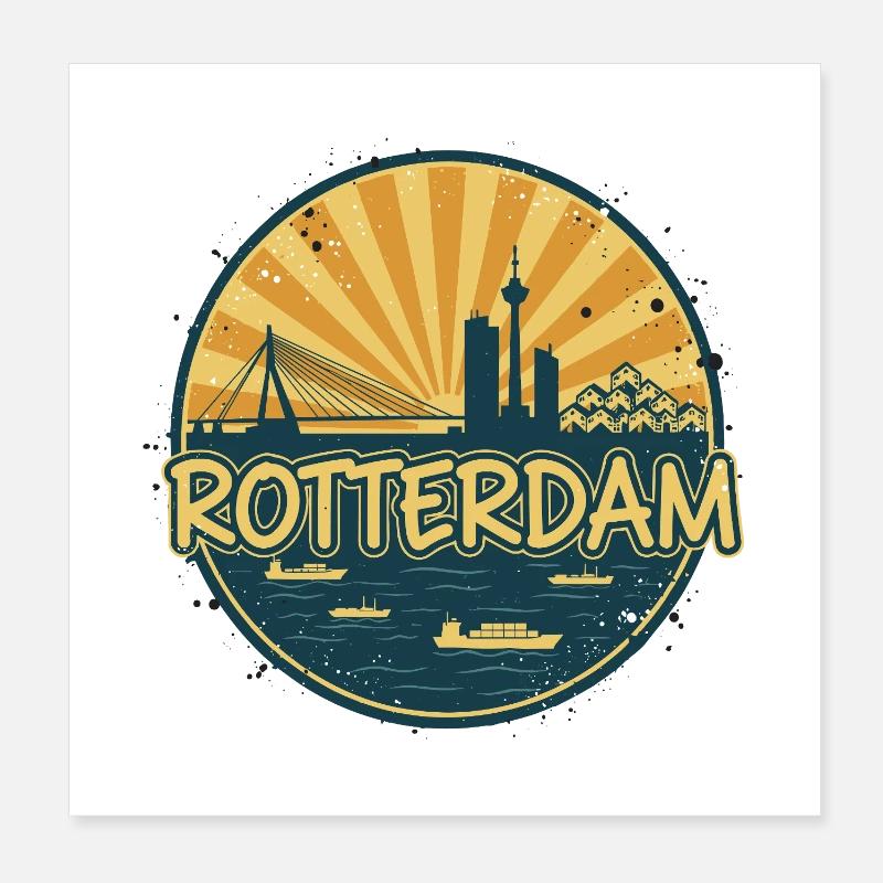 Rotterdam City Skyline Vintage-Retro-Abzeichen Poster 20x20 cm