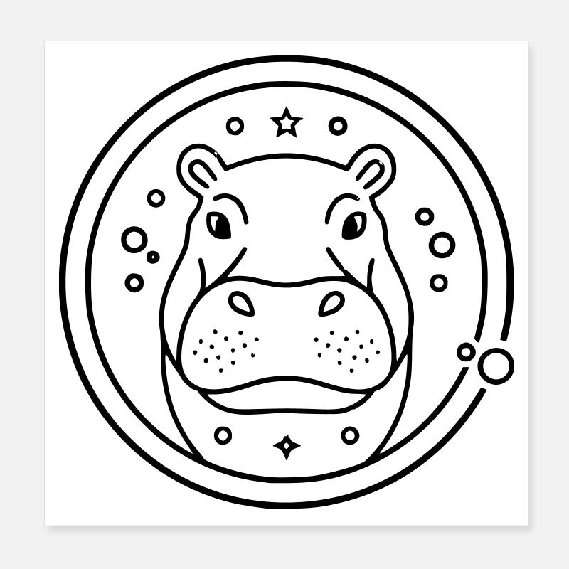 Nilpferd Sternenhimmel Kreis Outline Poster 20x20 cm