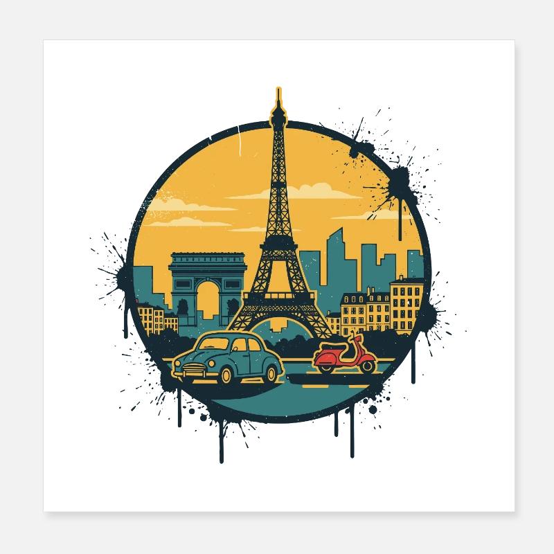 Illustration rétro de l’écusson de la Skyline de la tour Eiffel de Paris Poster 20 x 20 cm