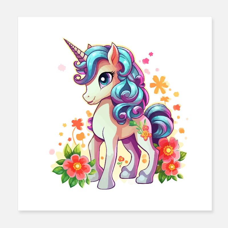 Blütenzauber Einhorn im Frühling Poster 20x20 cm