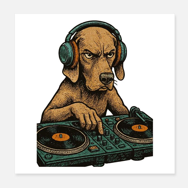 Weimaraner DJ Retro – Chien avec casque Weimarane Poster 20 x 20 cm