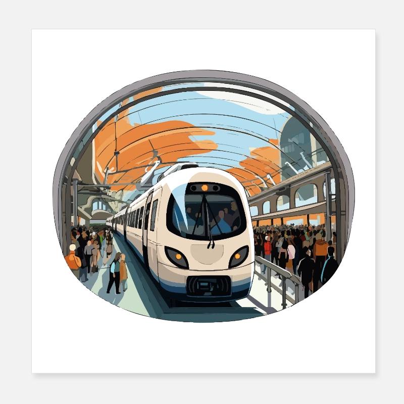 Zug am Orangendrahtbahnhof Poster 20x20 cm