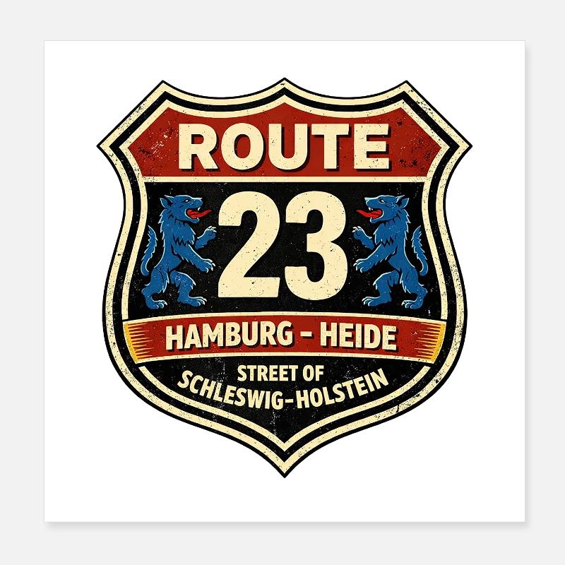 Route 23 Hamburg Heide Shield Poster 20 x 20 cm