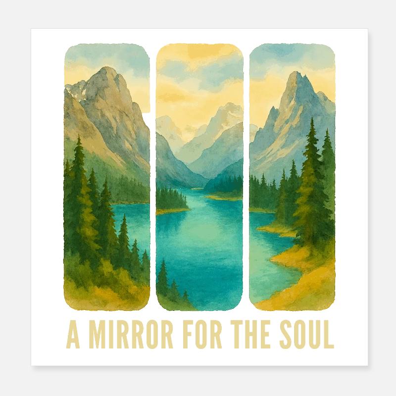 Mountain Landscape Triptych with Lake Poster 8" x 8" (20x20 cm)