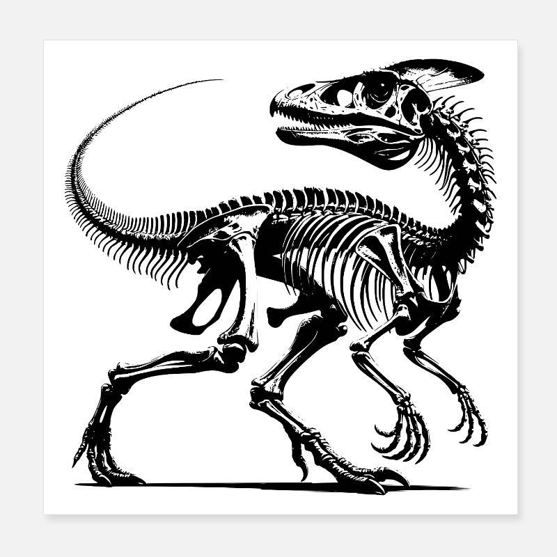 Dinosaur Raptor with Backbone Bones Poster 8" x 8" (20x20 cm)