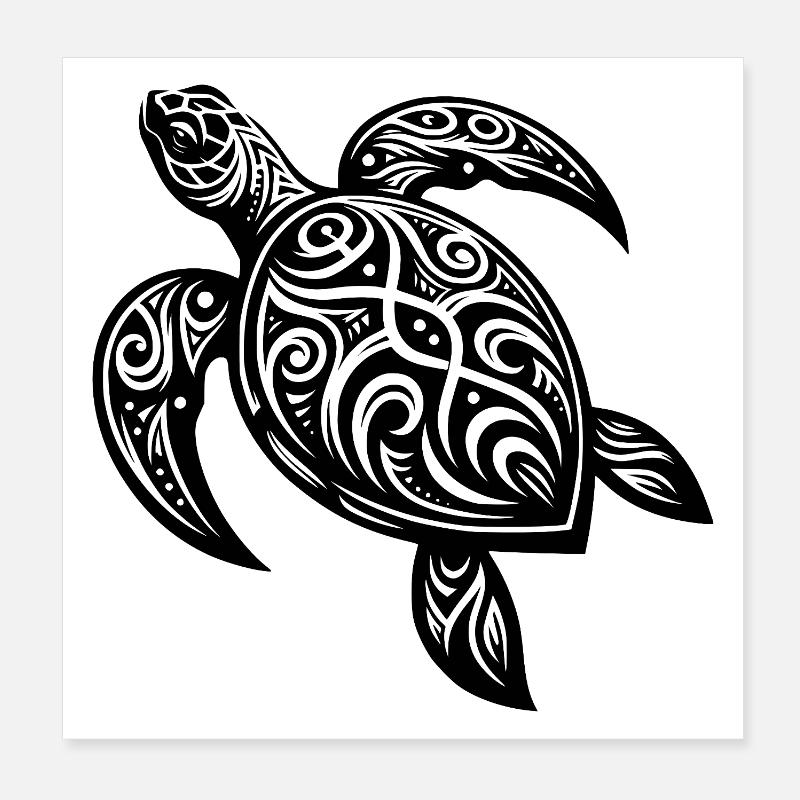Tribal Turtle Mystical Nature and Geometry Poster 8" x 8" (20x20 cm)