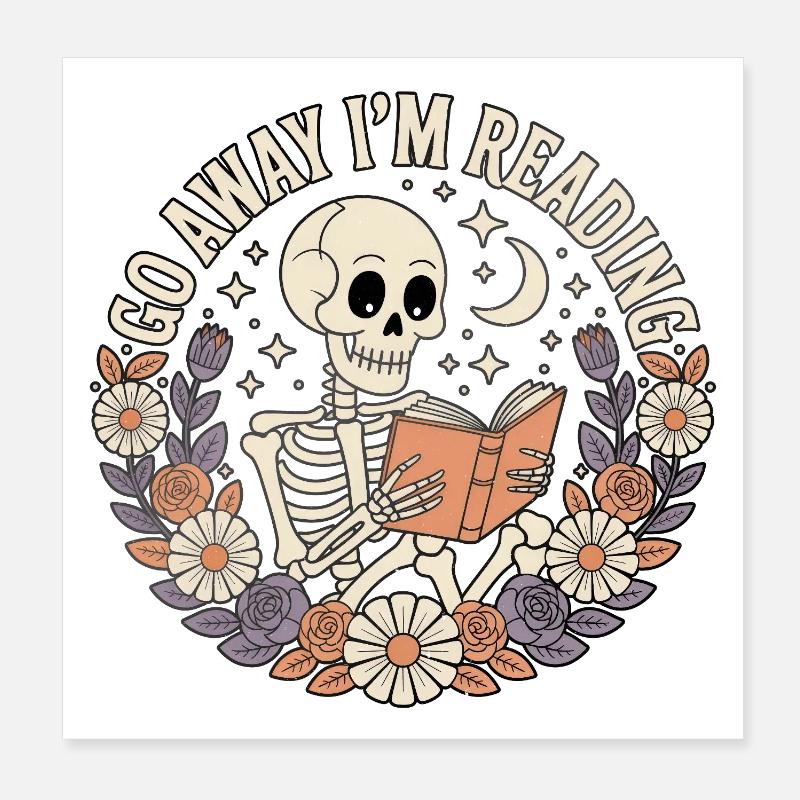 Je lis Skeleton with Florals Poster 20 x 20 cm