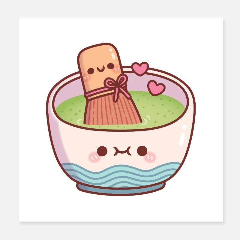 Cute Matcha Tea Bowl And Whisk Valentines Day Poster 8" x 8" (20x20 cm)