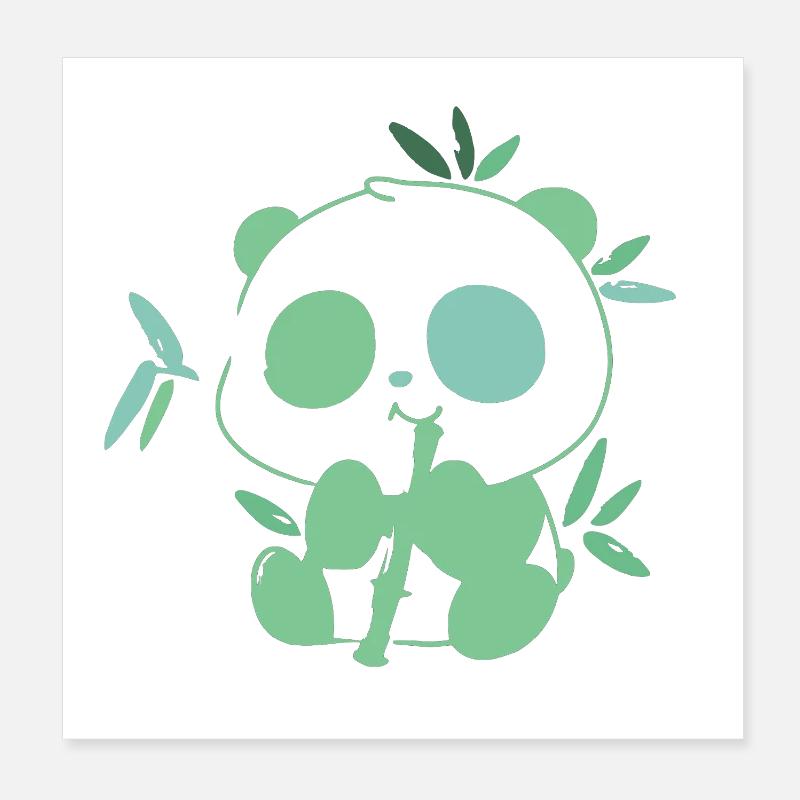 Panda avec bambou – illustration délicate Poster 20 x 20 cm