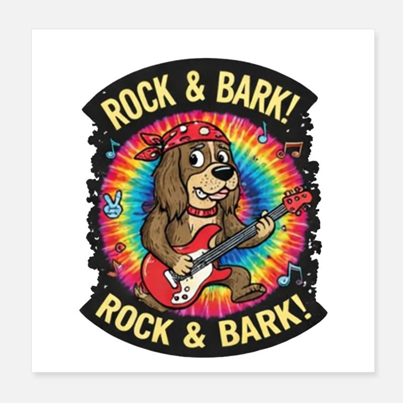 Rock & Bark Tie-Dye Guitar Dog Poster 8" x 8" (20x20 cm)
