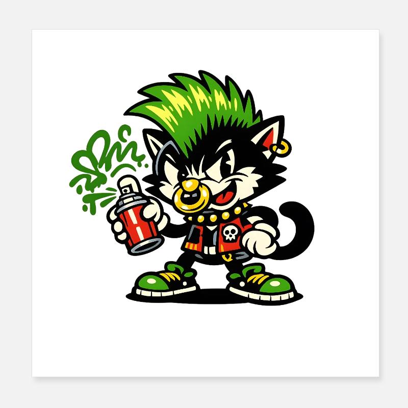 Punk Cat Graffiti Sprayer Poster 8" x 8" (20x20 cm)