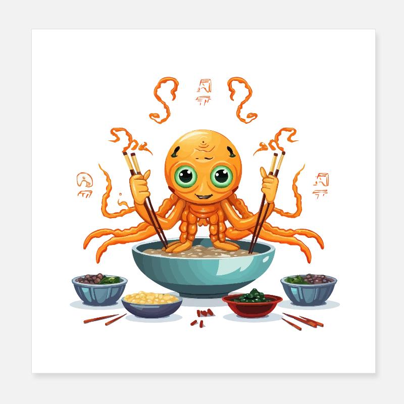Small tentacle in ramen soup Poster 8" x 8" (20x20 cm)