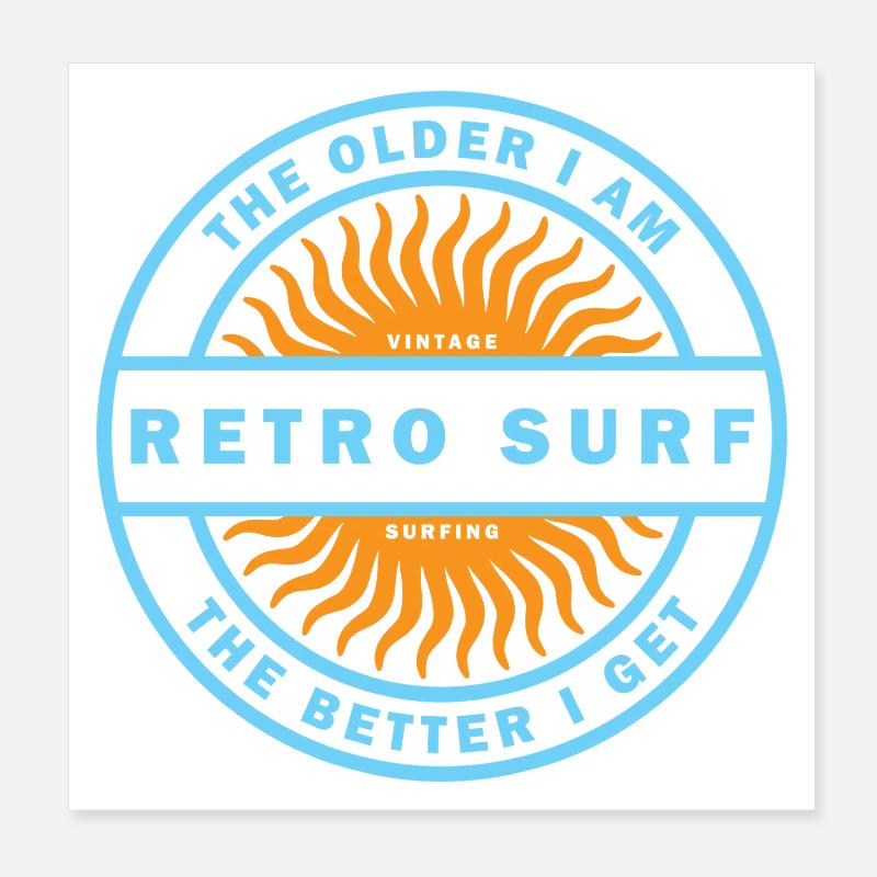 Retro Surf Sunburst Vintage-Surf-Logo Poster 20x20 cm