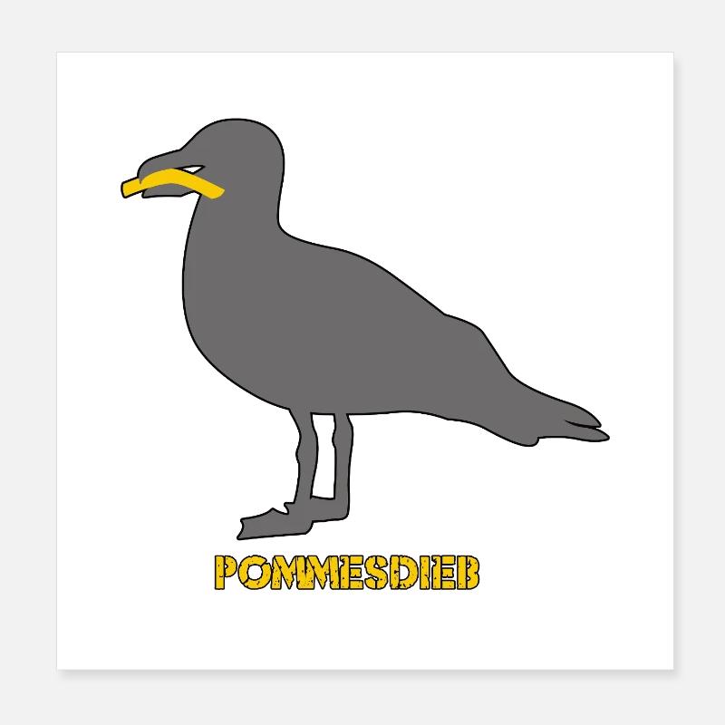Pommesdieb Möwe - Grau Poster 20x20 cm