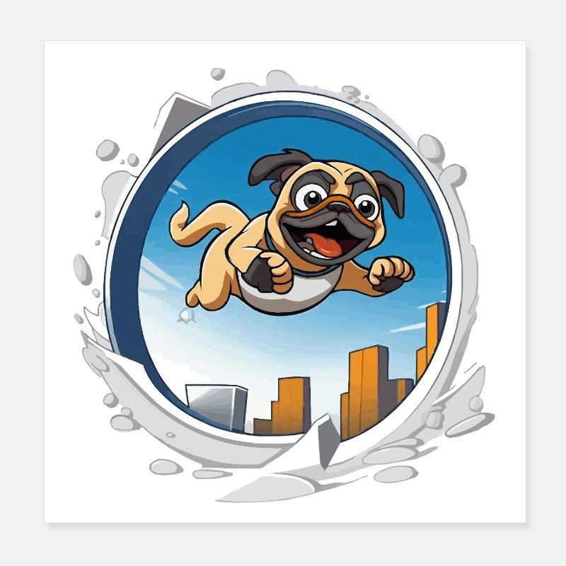 Pug Sprinter in the city run Poster 8" x 8" (20x20 cm)