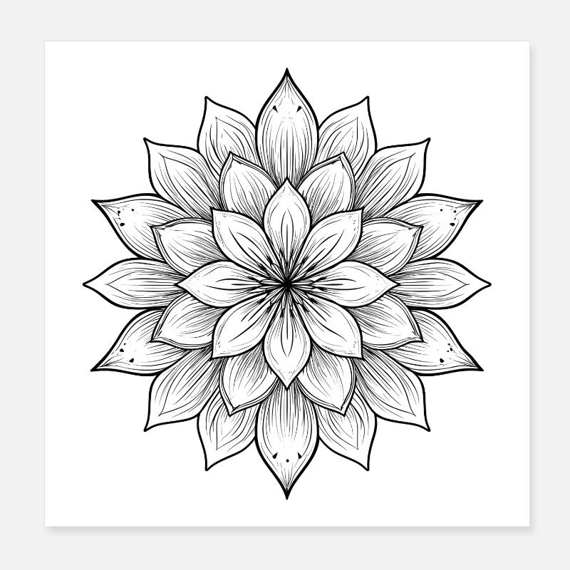 Blumenmandala mit feinen Blütenblättern, Ruhe und Harmonie Poster 20x20 cm