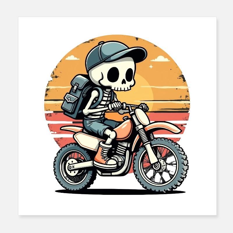 Skeleton on motorcycle in sunset Poster 8" x 8" (20x20 cm)
