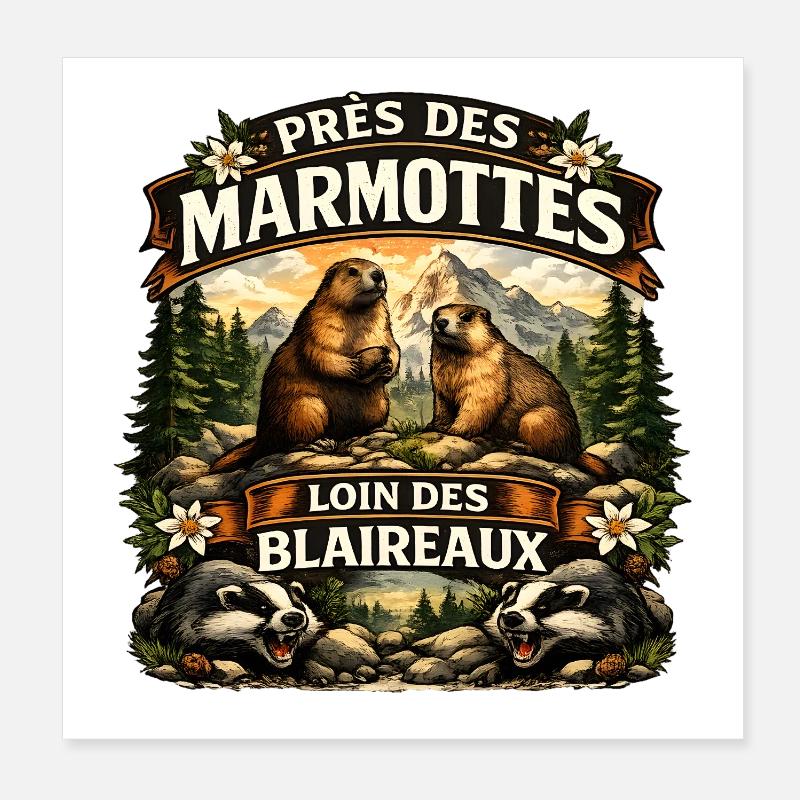 Murmeltiere und Bergdachse Poster 20x20 cm