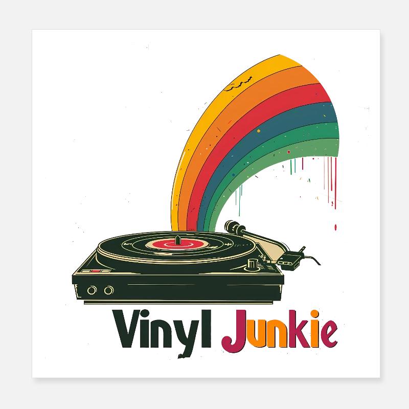 Vinyl Junkie Retro Turntable Design Poster 20x20 cm