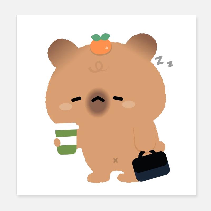 Capybara fatigué avec café Poster 20 x 20 cm